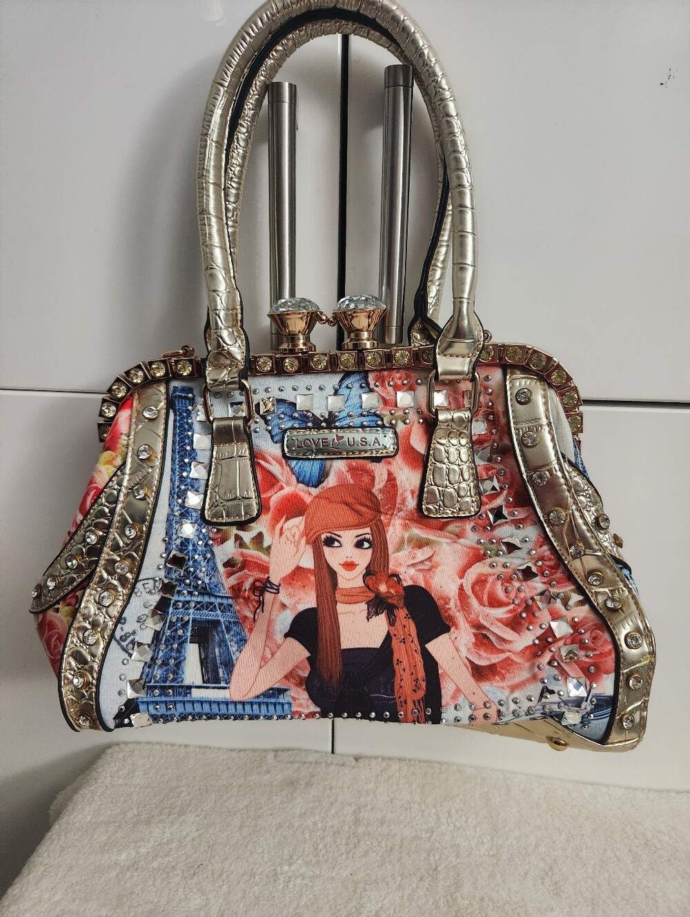 Floral Eiffel Graphic Satchel - Multicolor
